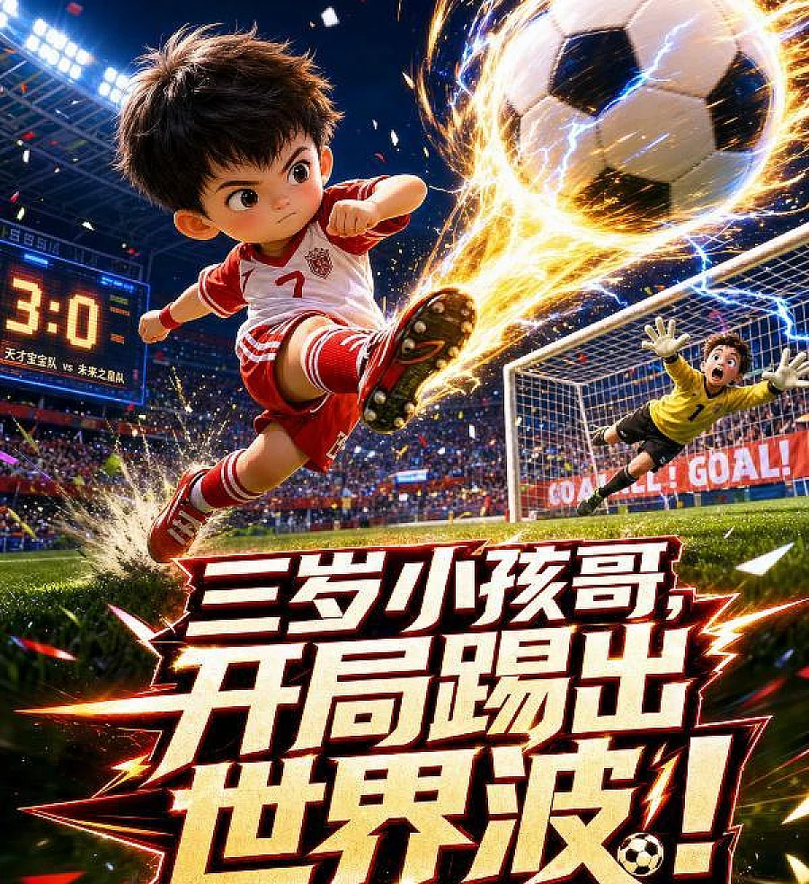 Cover image for The Three-Year-Old Prodigy Scores a World-Class Goal from the Start! (O Menino de Três Anos Marca um Golaço de Placa desde o Início!; Трехлетний вундеркинд забивает мировой шедевр с самого начала!; Đứa Trẻ Ba Tuổi Ghi Siêu Phẩm Ngay Từ Vạch Xuất Phát!; Bocah Tiga Tahun Langsung Mencetak Gol Spektakuler di Awal!; El niño de tres años anota un golazo mundial al empezar!; San Sui Xiao Hai Ge, Kai Ju Ti Chu Shi Jie Bo!; 三岁小孩哥，开局踢出世界波！)
